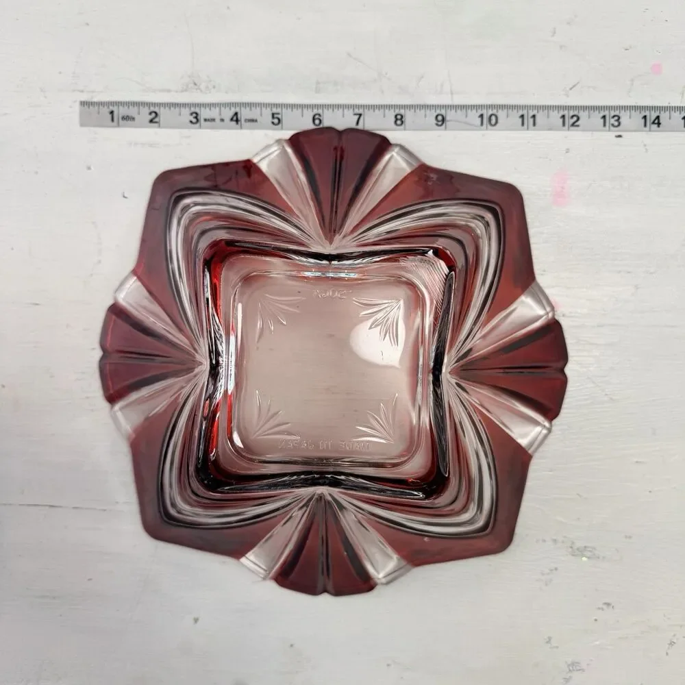 Fifth Avenue Ruby Red Crystal Large Serving Bowl SOGA Japan Cut to Clear Square